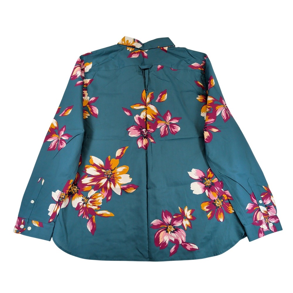 Duluth Trading Co Womens XXL Wrinklefighter Floral Button Up Shirt Teal Pink - Picture 2 of 5